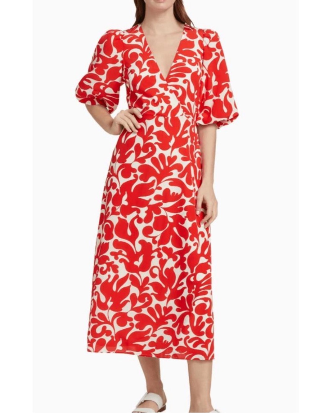 NWT Rhode Ina Midi Dress Red Caspian Lagoon Grande